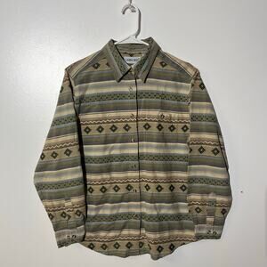 Vintage Cabin Creek Aztec Print 100% Cotton Button Down Long Sleeve Shirt Mens L